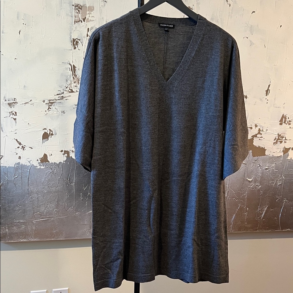 Eileen Fisher Slate V-Neck Tunic Sweater